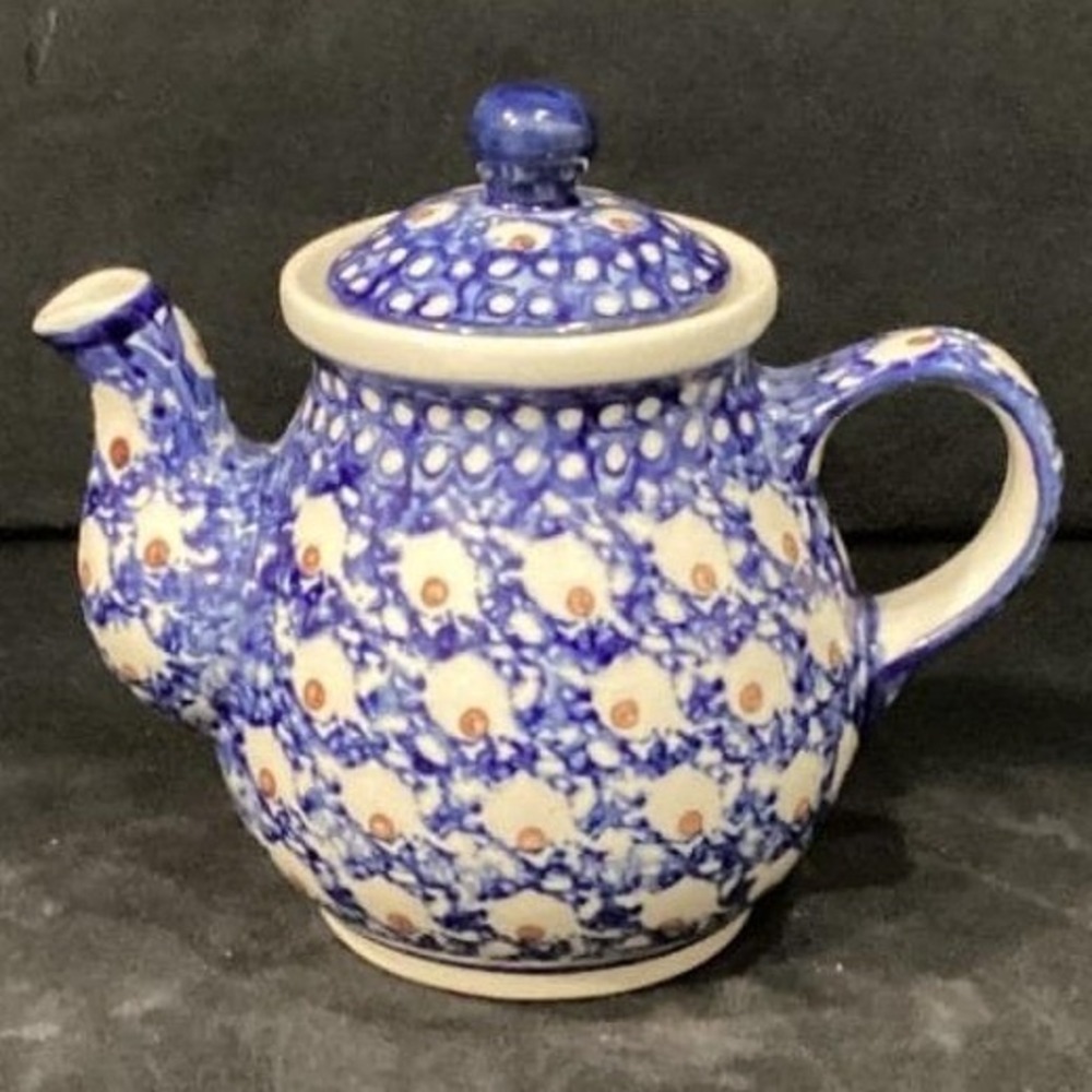 Boleslawiec Polish Pottery Teapot Blue White Handmade Poland